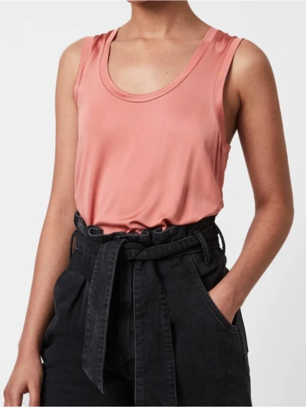 All Saints Tessa Satin Sleeveless Top in Peachy Pink - Size US 4